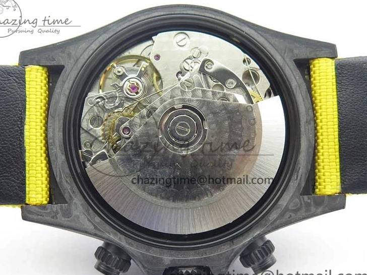 0102 Supportive Daytona DIW Carbon Case and Bezel Black Yellow Dial on Yellow Nylon Strap A 3220